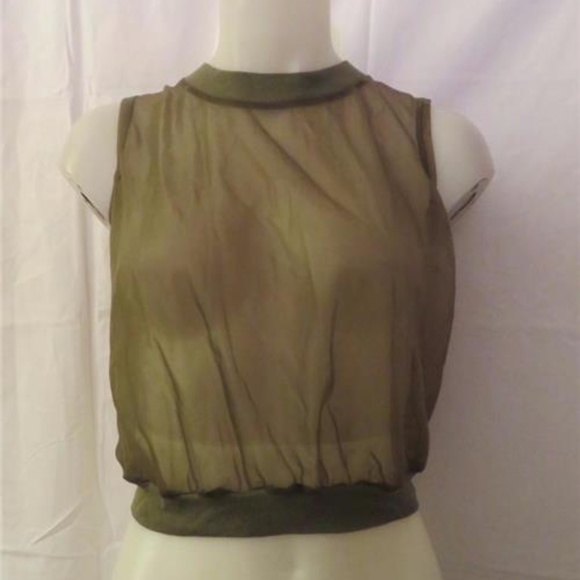 KRIZIA MAGLIA Tops - KRIZIA MAGLIA OLIVE GREEN SHEER TOP SIZE XS